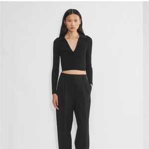 Babaton Ribbed Knit Polo Longsleeve - Black